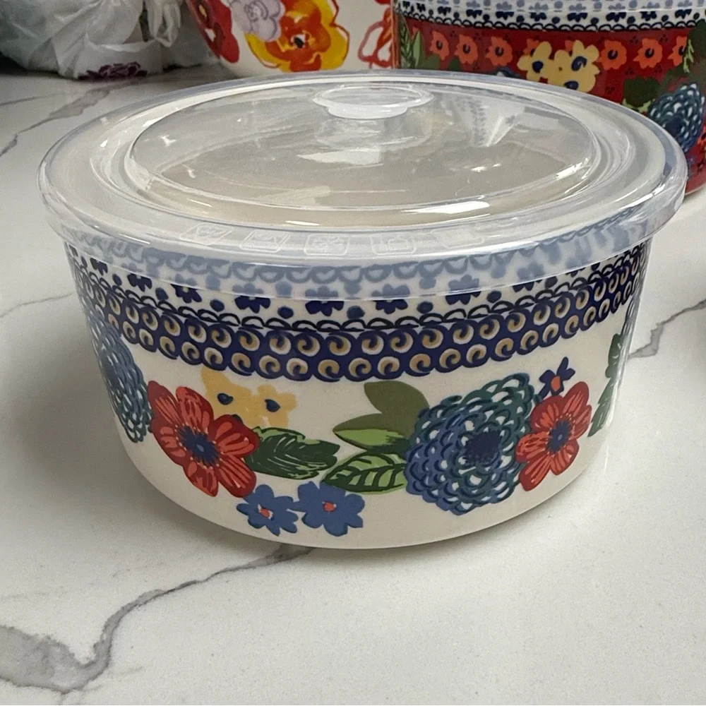 The Pioneer Woman Dazzling Dalhia Ceramic Food Storage Bowls -